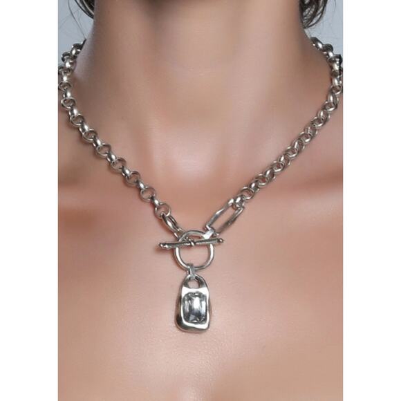 Aven Silver Plated aqua Crystal Stone Pendant Chain Necklace - Picture 1 of 2